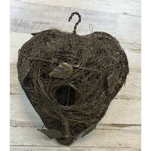 Dark Metal Wire Birdhouse With Leaves And Hanger 9” Tall